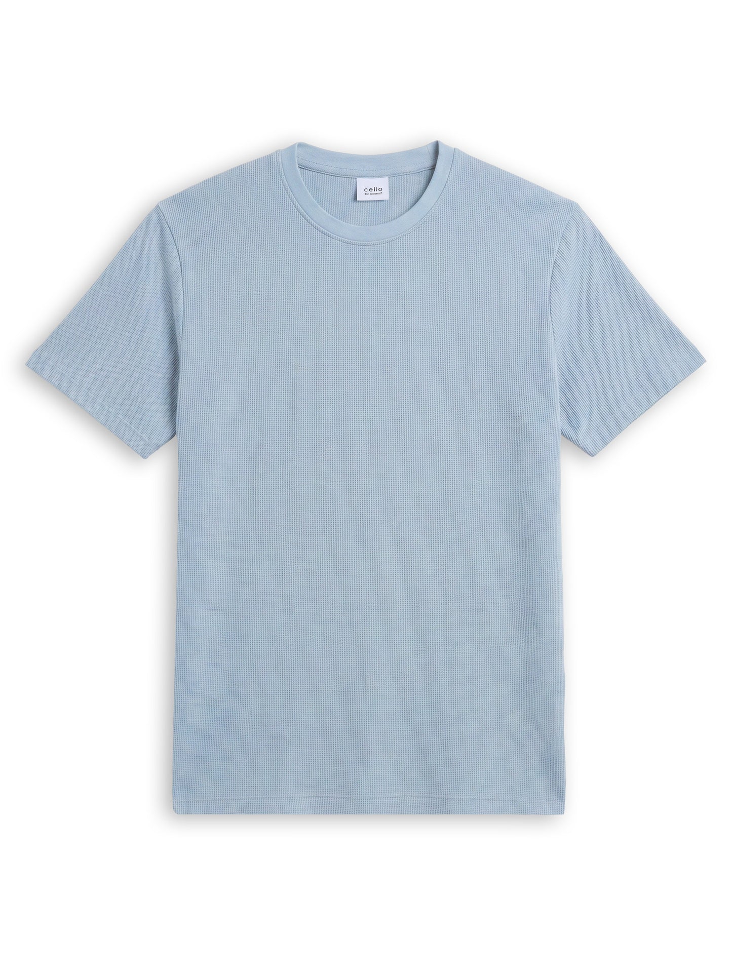 Celio Structured Regular Fit Cotton Poly Blend Blue Tshirts