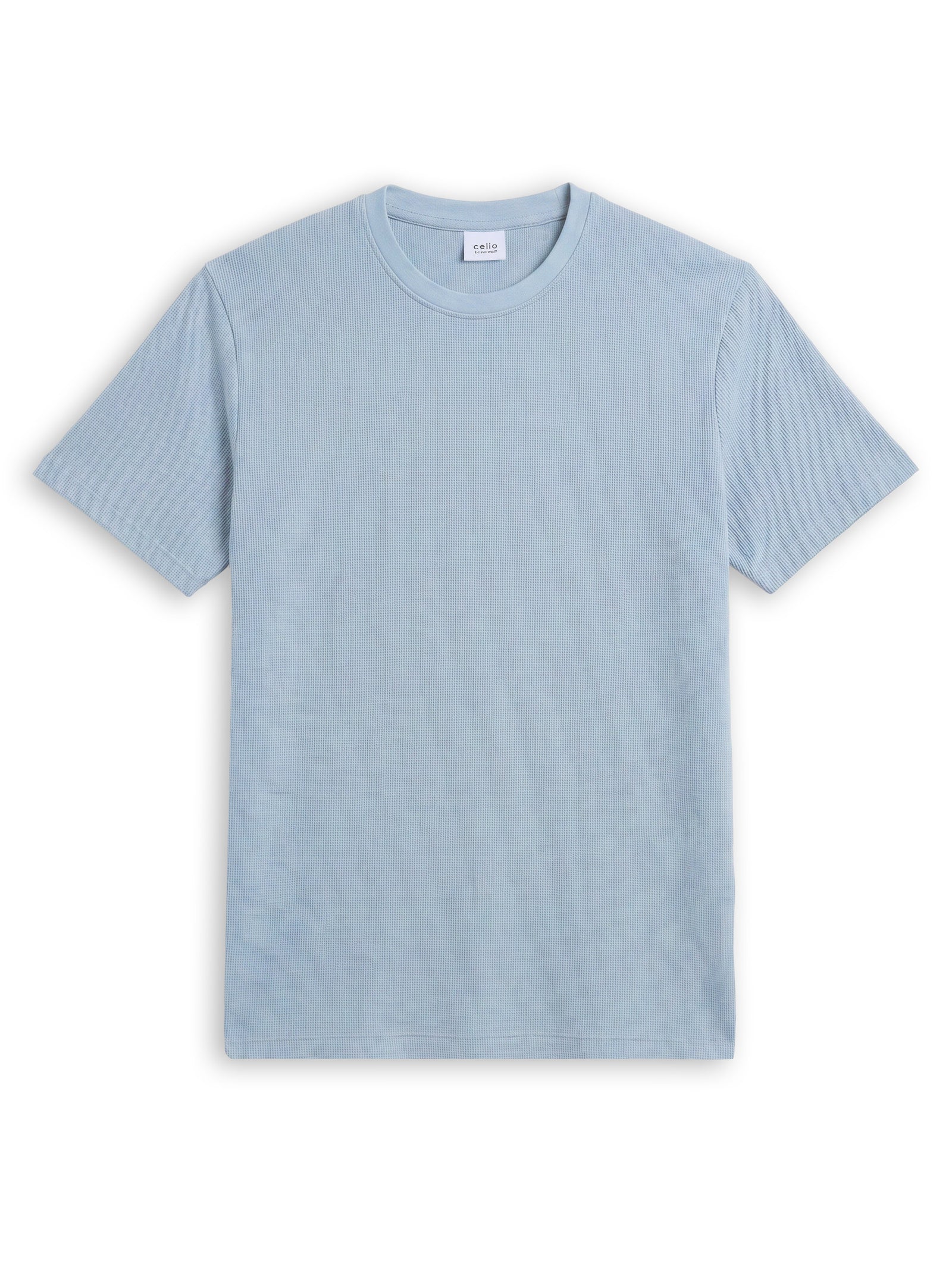 Celio Structured Regular Fit Cotton Poly Blend Blue Tshirts