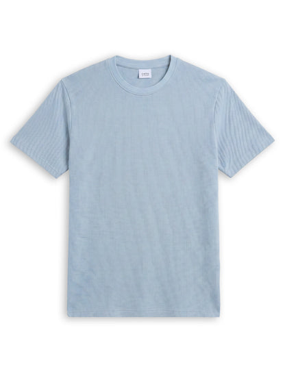 Celio Structured Regular Fit Cotton Poly Blend Blue Tshirts