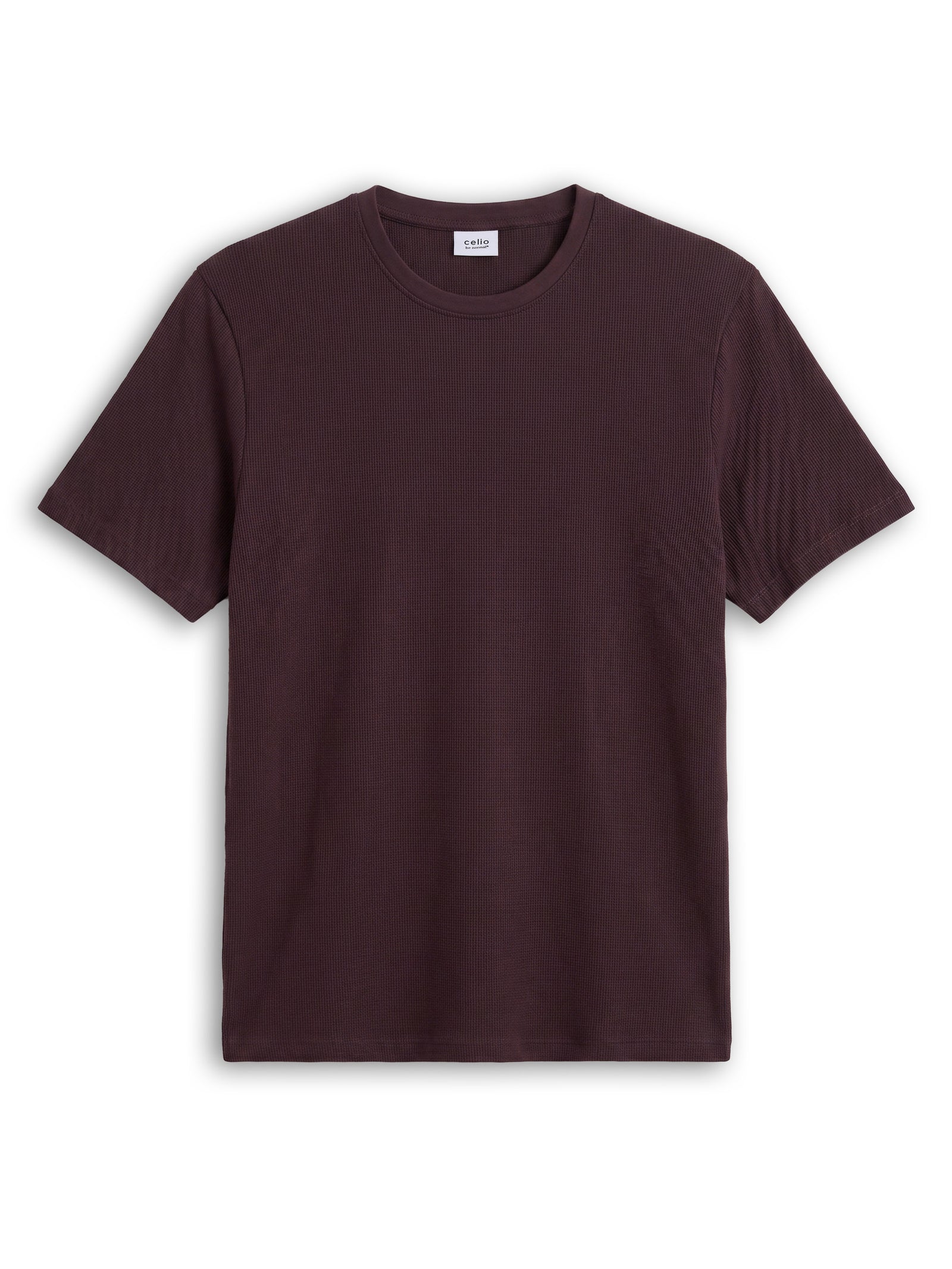 Celio Structured Regular Fit Cotton Poly Blend Brown Tshirts