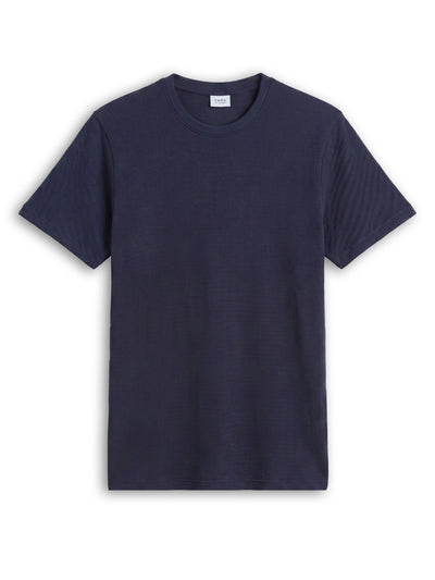Regular Fit Stretch Cotton Structured Round Neck T-Shirt - Navy Blue