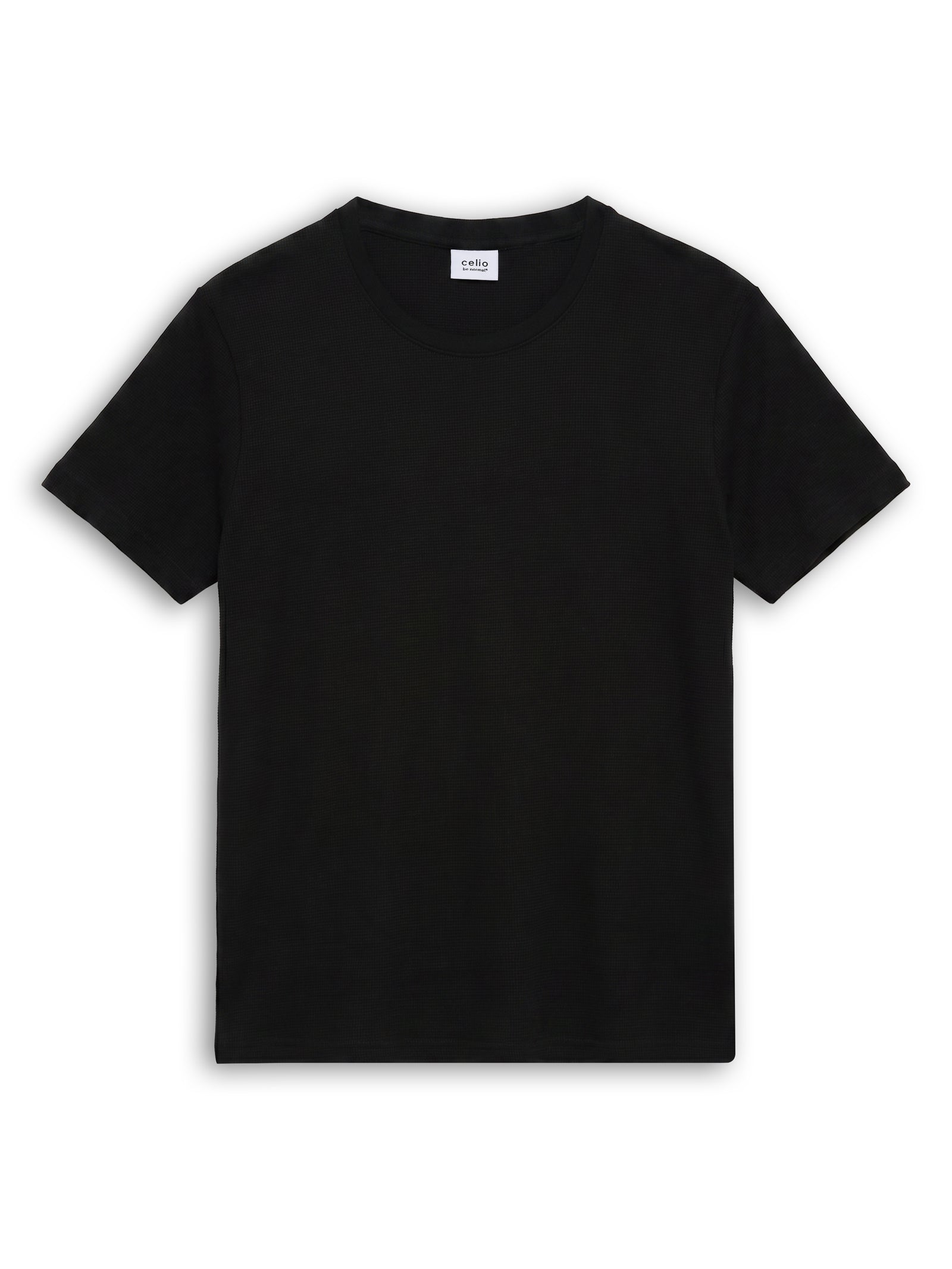 Celio Structured Regular Fit Cotton Poly Blend Black Tshirts