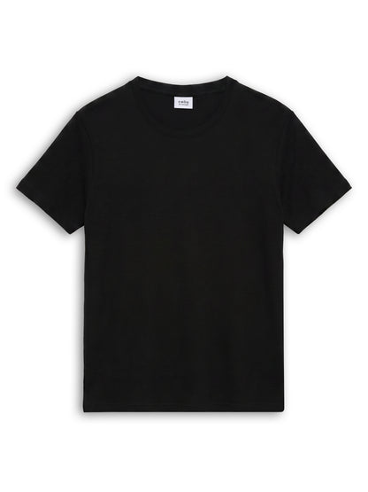 Celio Structured Regular Fit Cotton Poly Blend Black Tshirts