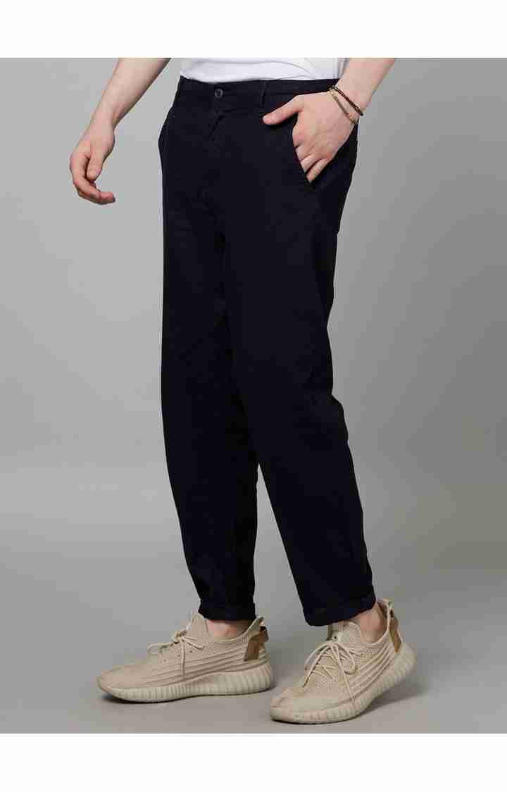 Navy Blue Straight Fit Linen Pants