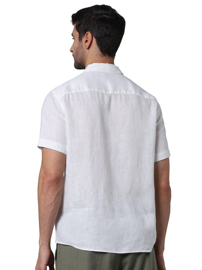 Celio* Men White Solid Regular Fit Linen Shirts