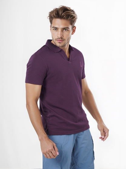 Celio* Men Purple Solid Regular Fit Cotton-Poly-Blend T-Shirt