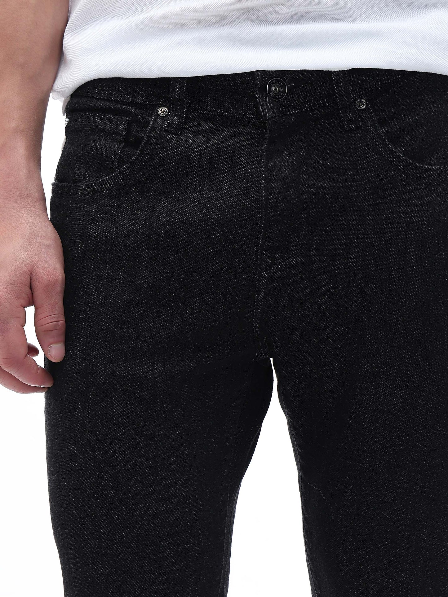Celio Solid Skinny Fit Cotton Blend Black Jeans
