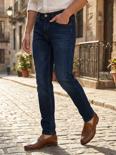 Celio Men Blue Solid Skinny Fit Cotton Jeans