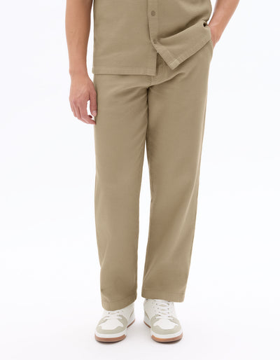 Celio Men Beige Solid Straight Fit Cotton Trousers