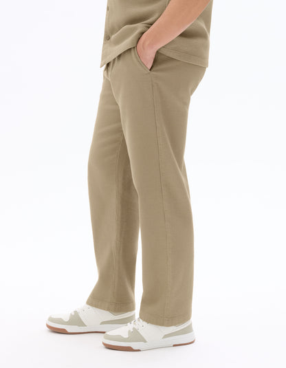 Celio Men Beige Solid Straight Fit Cotton Trousers