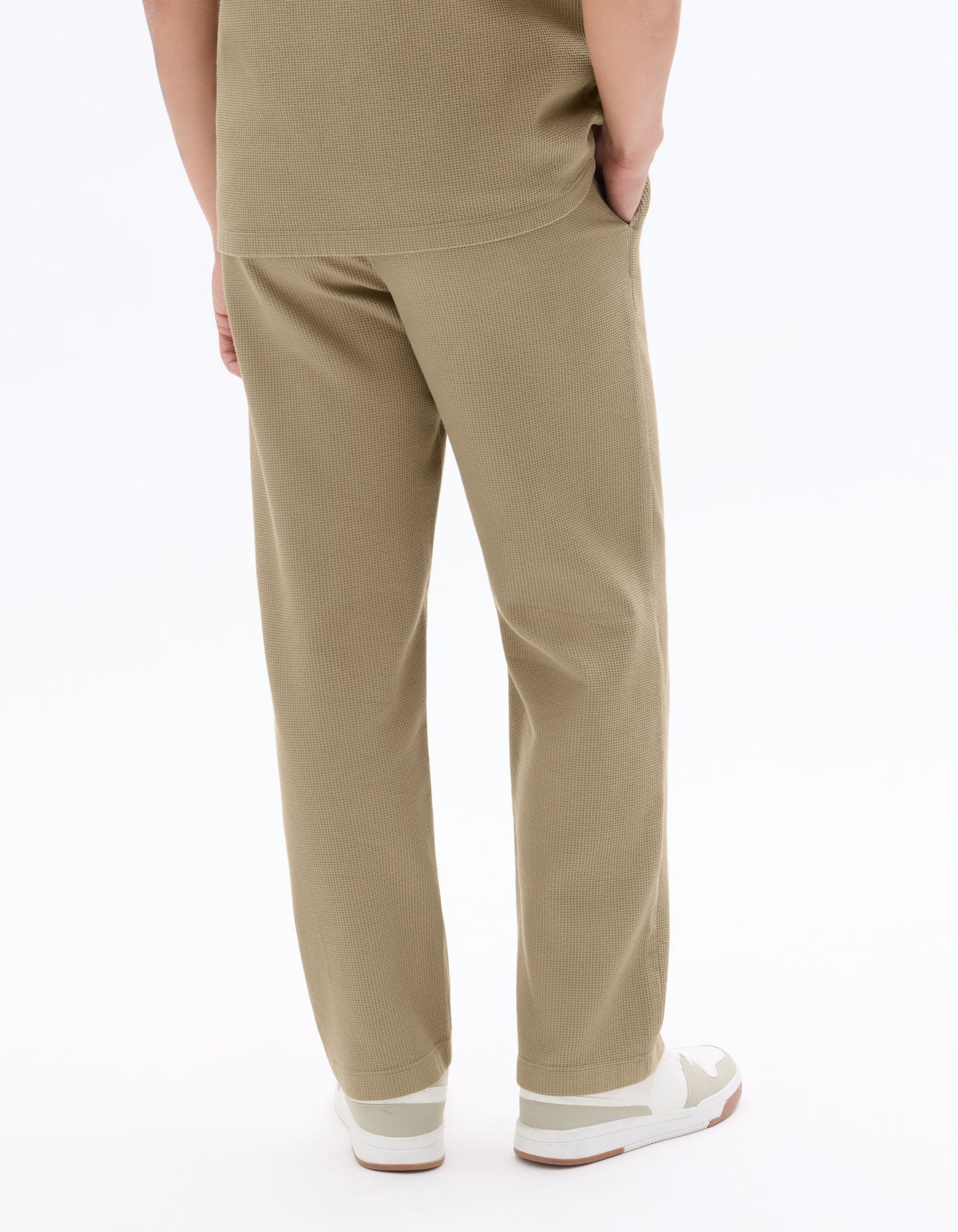 Celio Men Beige Solid Straight Fit Cotton Trousers