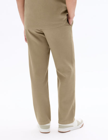 Celio Men Beige Solid Straight Fit Cotton Trousers