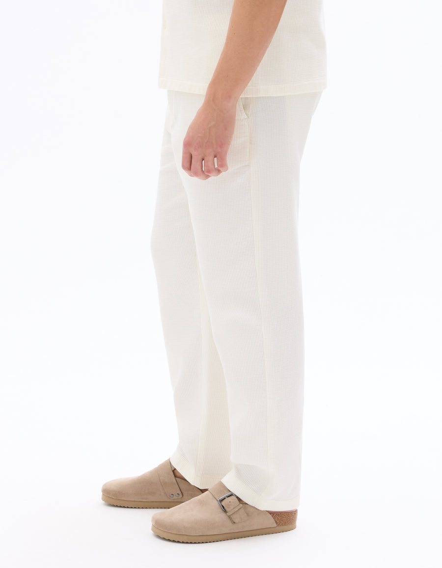 Celio Men Off White Solid Straight Fit Cotton Trousers
