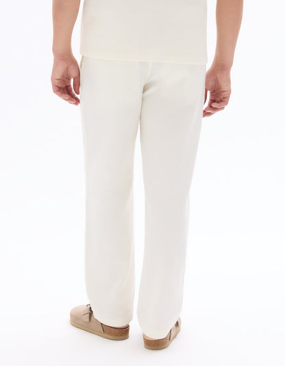 Celio Men Off White Solid Straight Fit Cotton Trousers