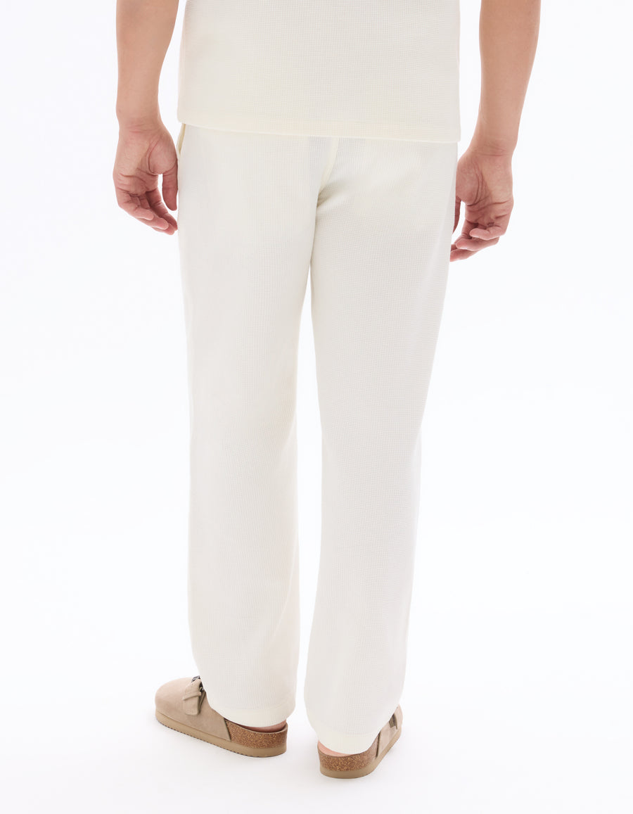 Celio Men Off White Solid Straight Fit Cotton Trousers