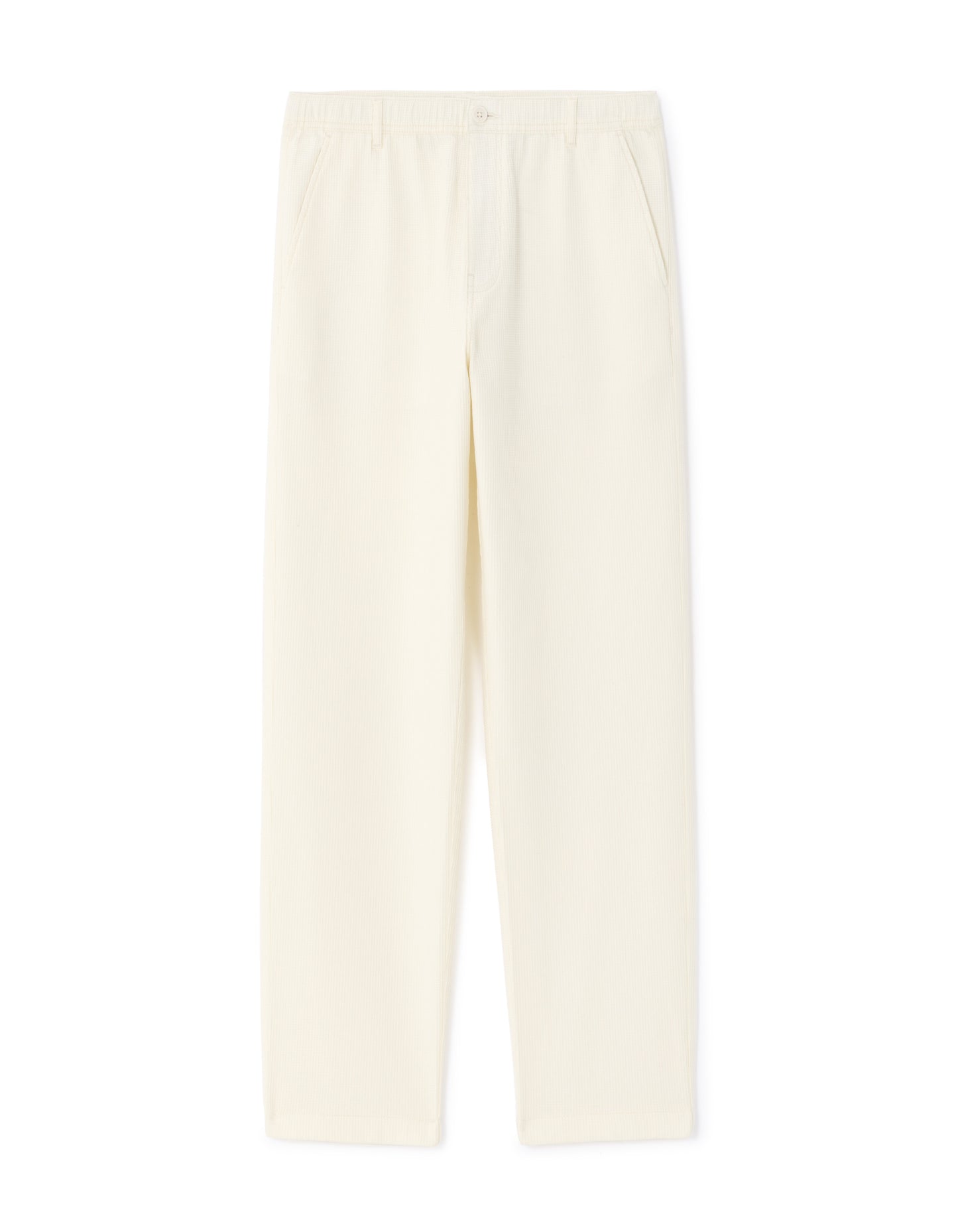 Celio Men Off White Solid Straight Fit Cotton Trousers
