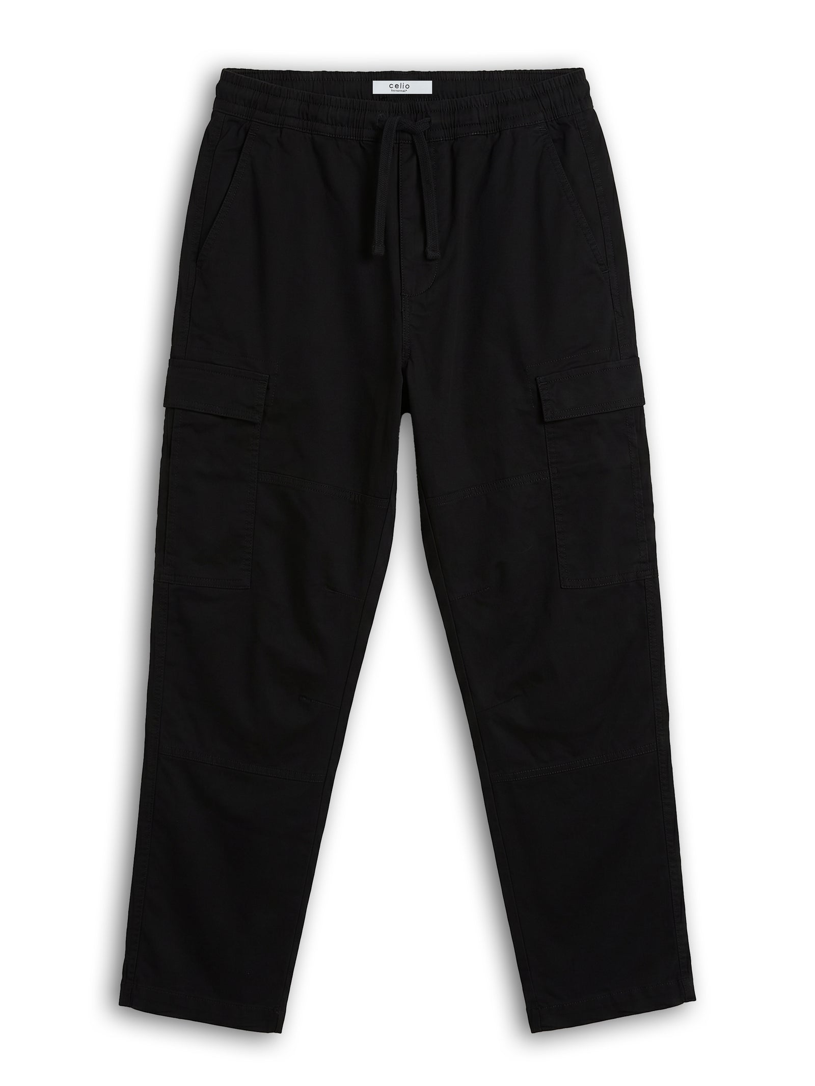 Celio Solid Straight Fit Cotton Blend Black Trousers