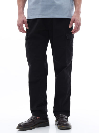 Celio Solid Straight Fit Cotton Blend Black Trousers