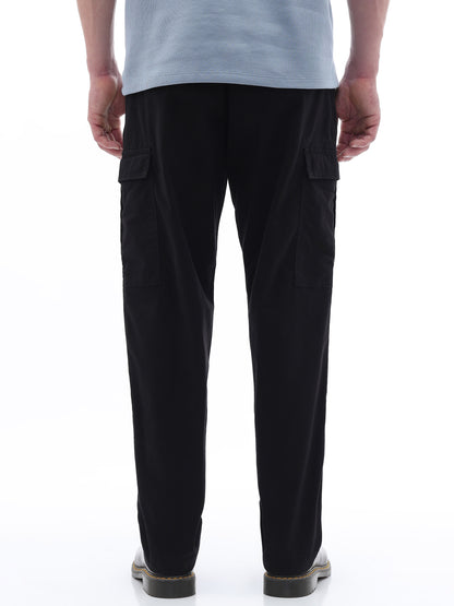 Celio Solid Straight Fit Cotton Blend Black Trousers