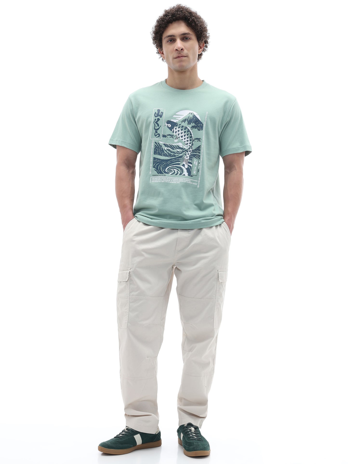 Celio Solid Straight Fit Cotton Blend Off White Trousers