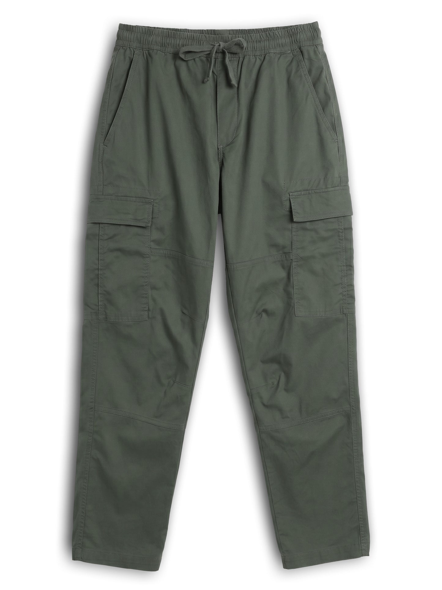 Celio Solid Straight Fit Cotton Blend Green Trousers