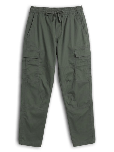 Celio Solid Straight Fit Cotton Blend Green Trousers