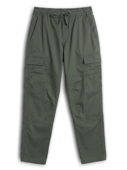 Celio Solid Straight Fit Cotton Blend Green Trousers