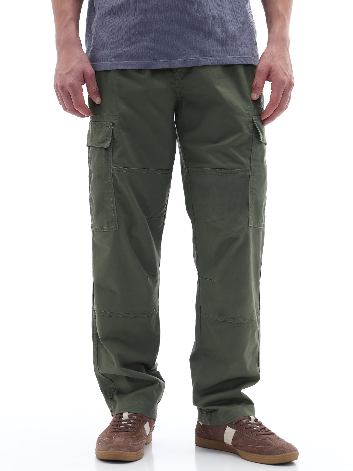 Celio Solid Straight Fit Cotton Blend Green Trousers