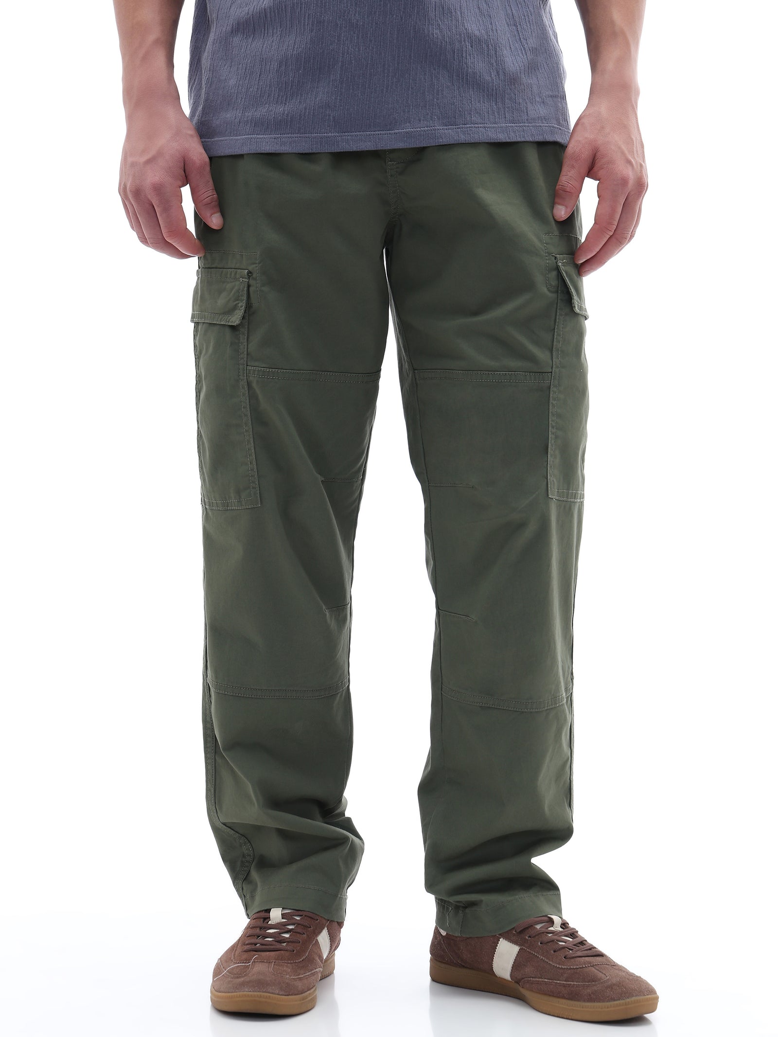 Celio Solid Straight Fit Cotton Blend Green Trousers