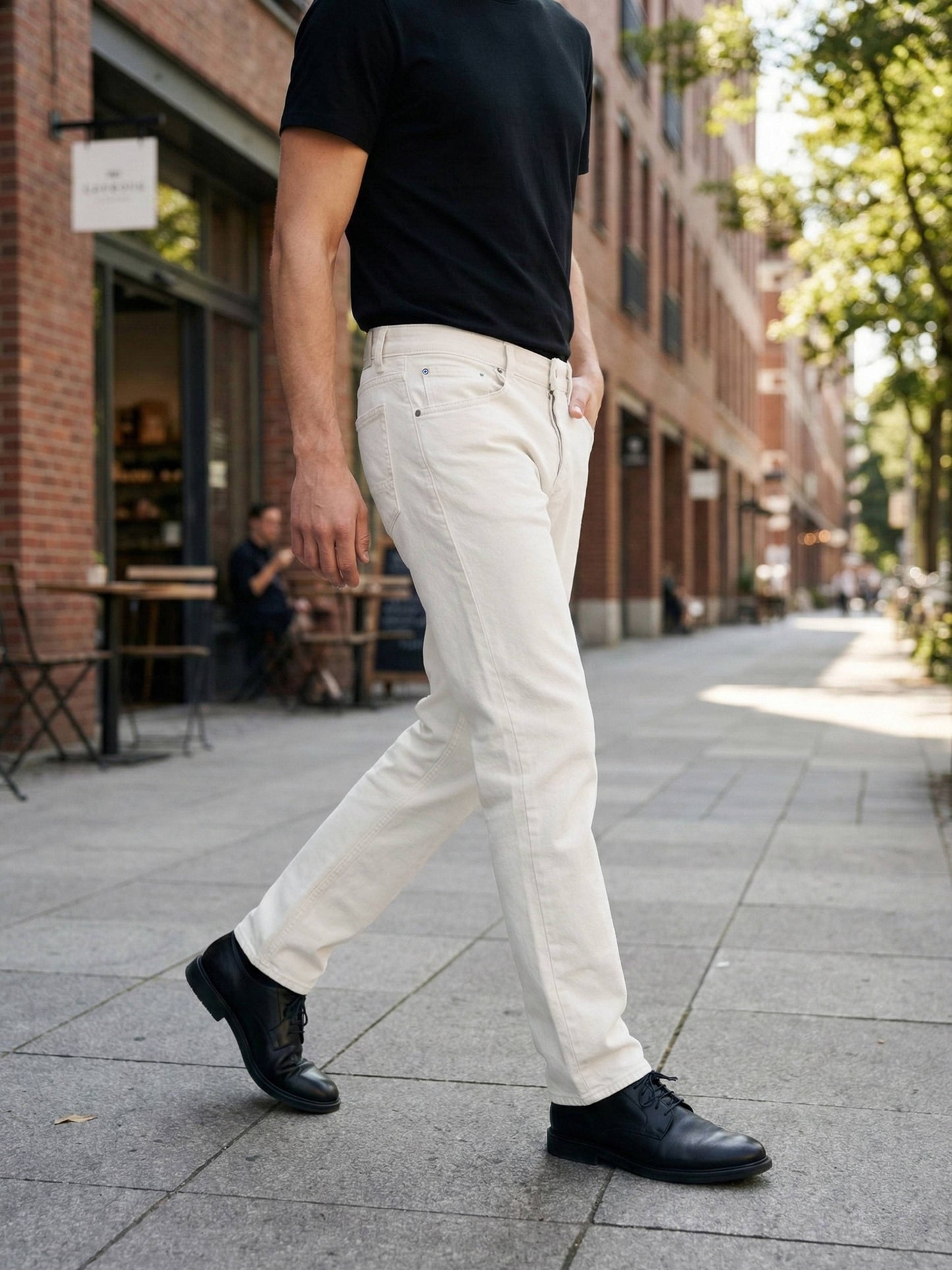 Celio* Men Off White Solid Straight Fit Cotton Jeans