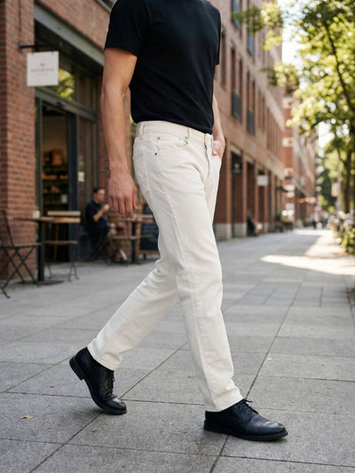 Celio* Men Off White Solid Straight Fit Cotton Jeans