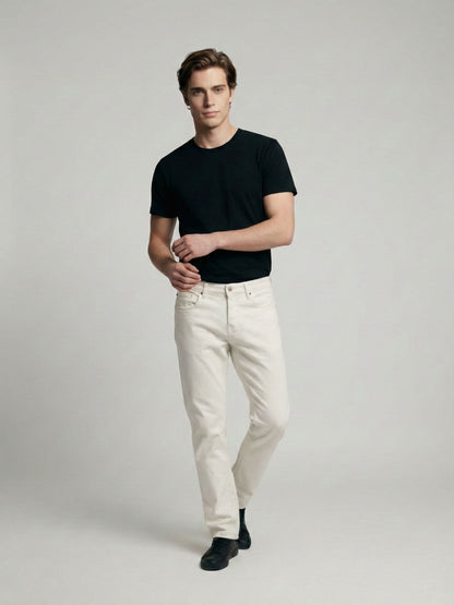 Celio* Men Off White Solid Straight Fit Cotton Jeans