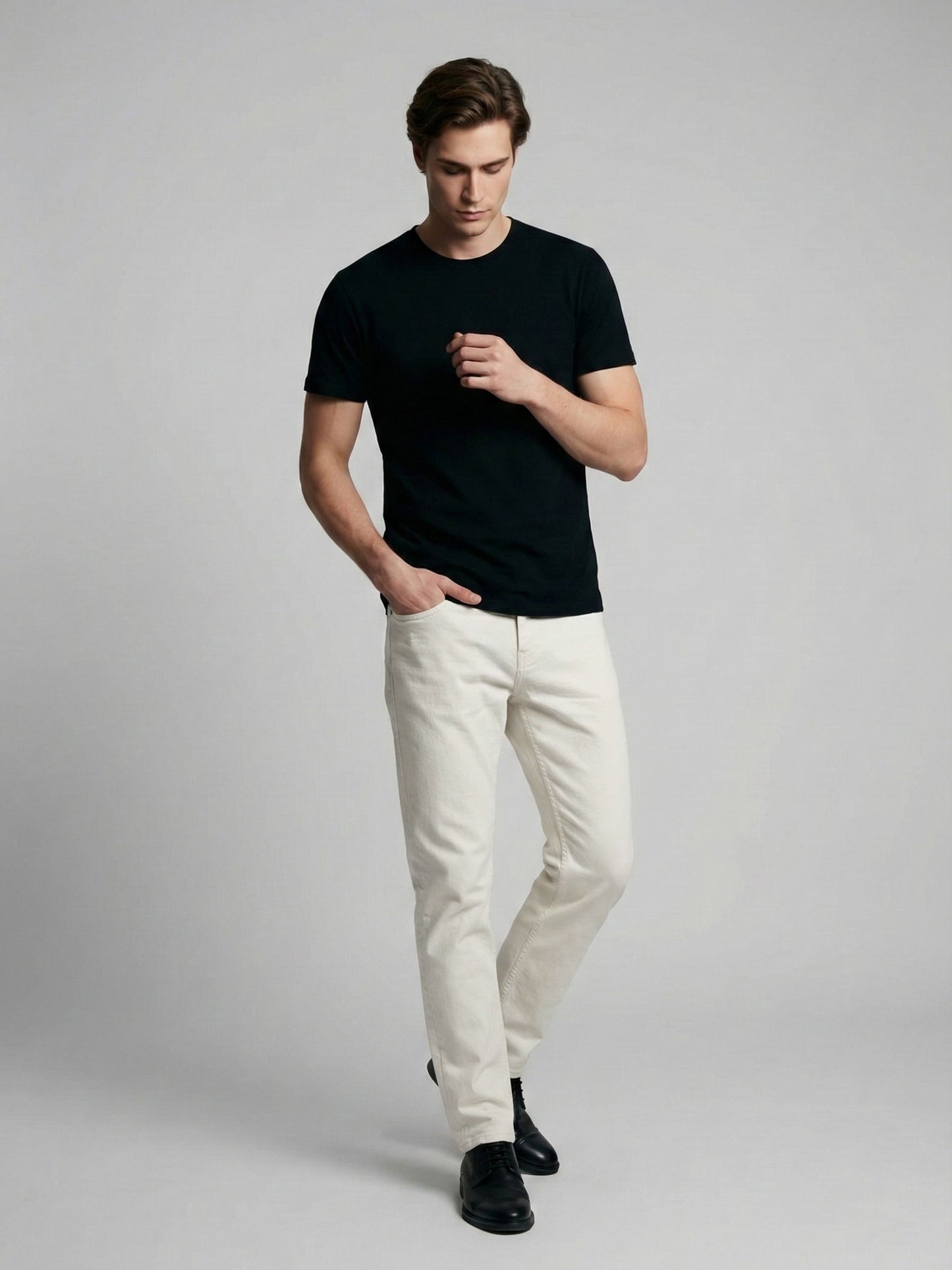 Celio* Men Off White Solid Straight Fit Cotton Jeans