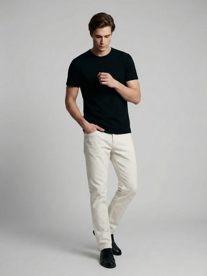 Celio* Men Off White Solid Straight Fit Cotton Jeans