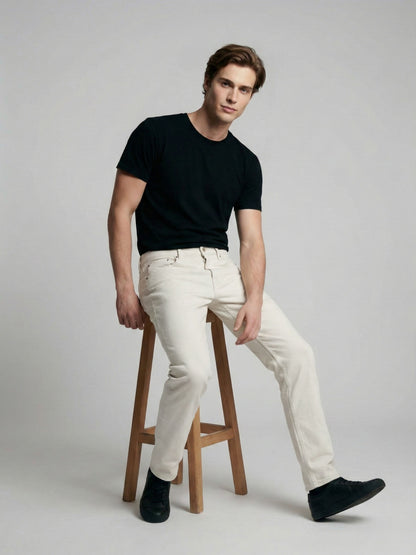 Celio* Men Off White Solid Straight Fit Cotton Jeans