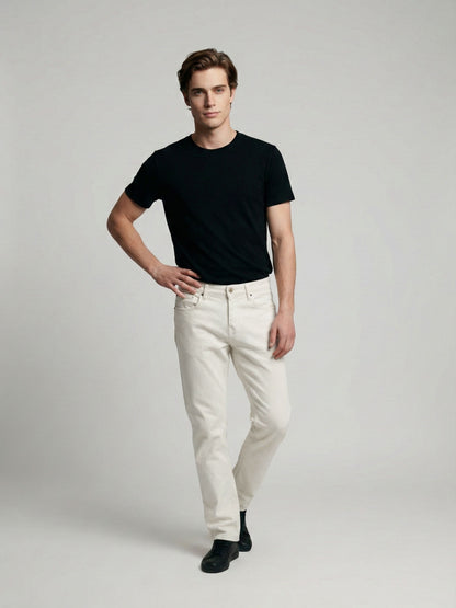 Celio* Men Off White Solid Straight Fit Cotton Jeans