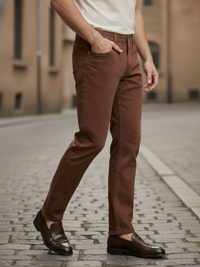 Celio* Men Brown Solid Slim Fit Cotton Jeans