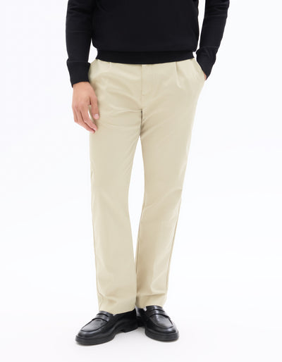 Celio Men Beige Solid Regular Fit Polyester Trousers