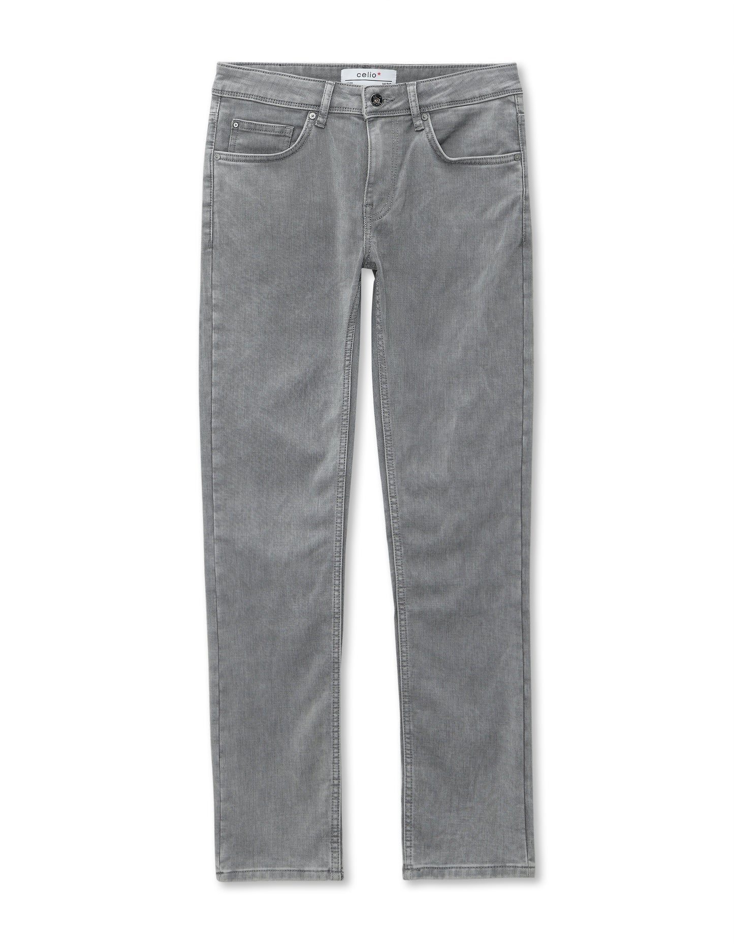 Celio Men Grey Solid Slim Fit Cotton Jeans