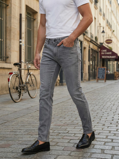 Celio Men Grey Solid Slim Fit Cotton Jeans