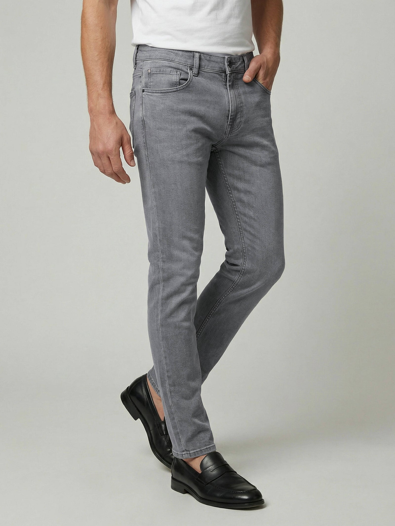 Celio Men Grey Solid Slim Fit Cotton Jeans