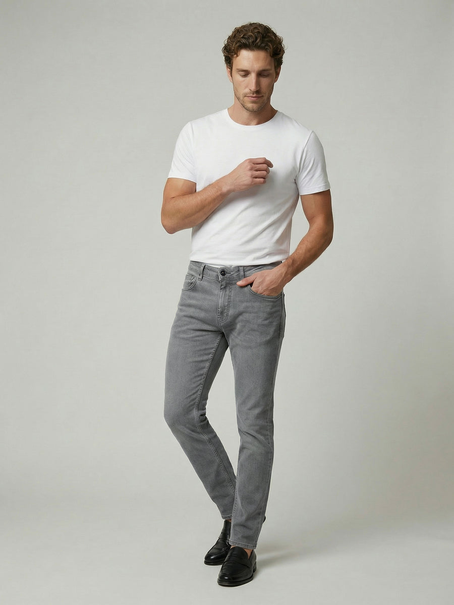Celio Men Grey Solid Slim Fit Cotton Jeans