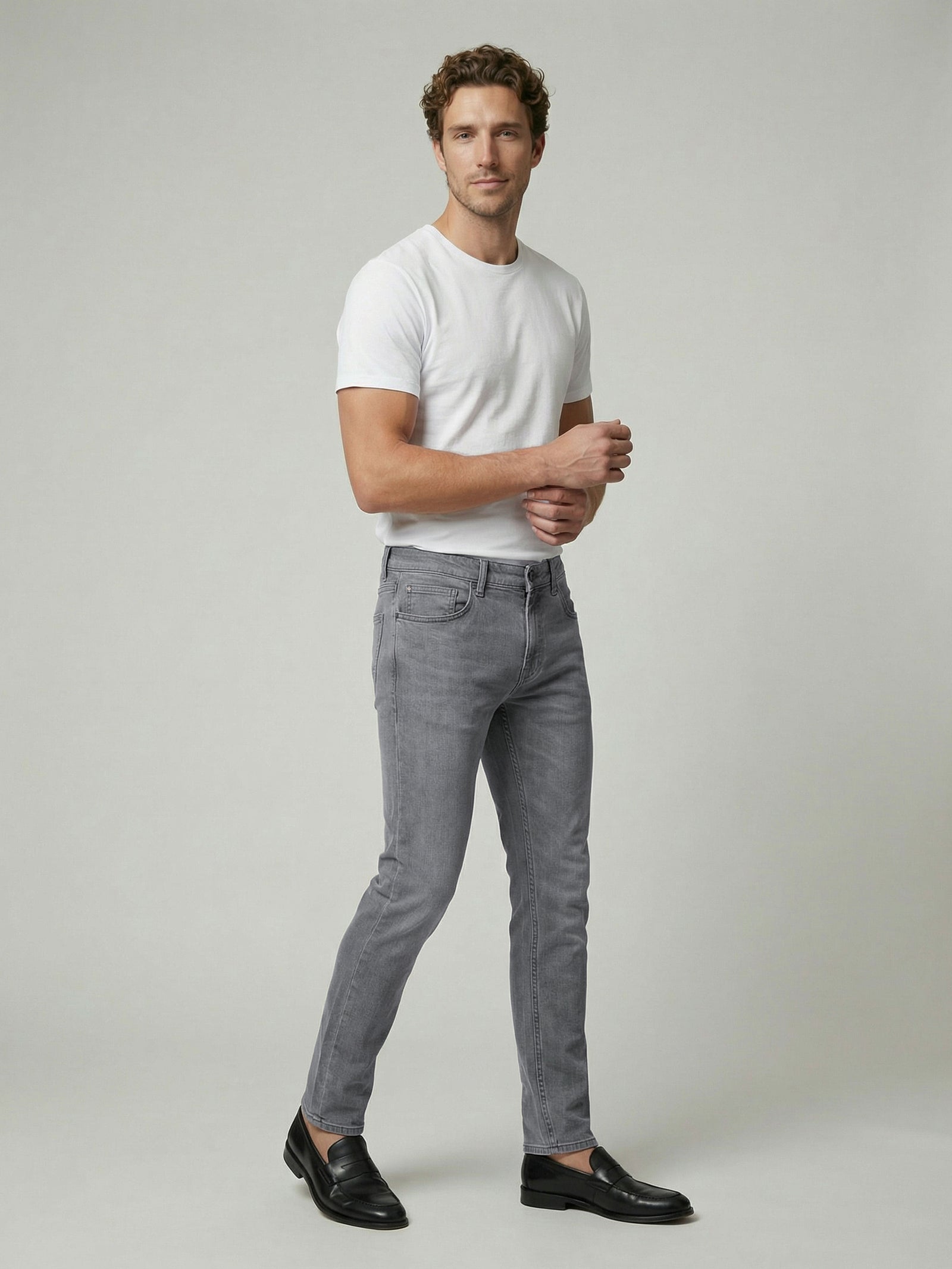 Celio Men Grey Solid Slim Fit Cotton Jeans