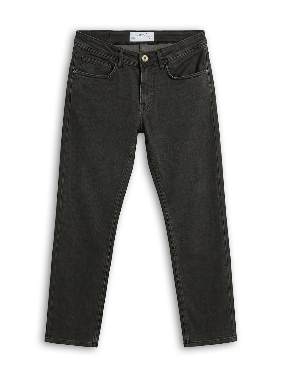 Celio Dobby Slim Fit Cotton Poly Blend Brown Jeans