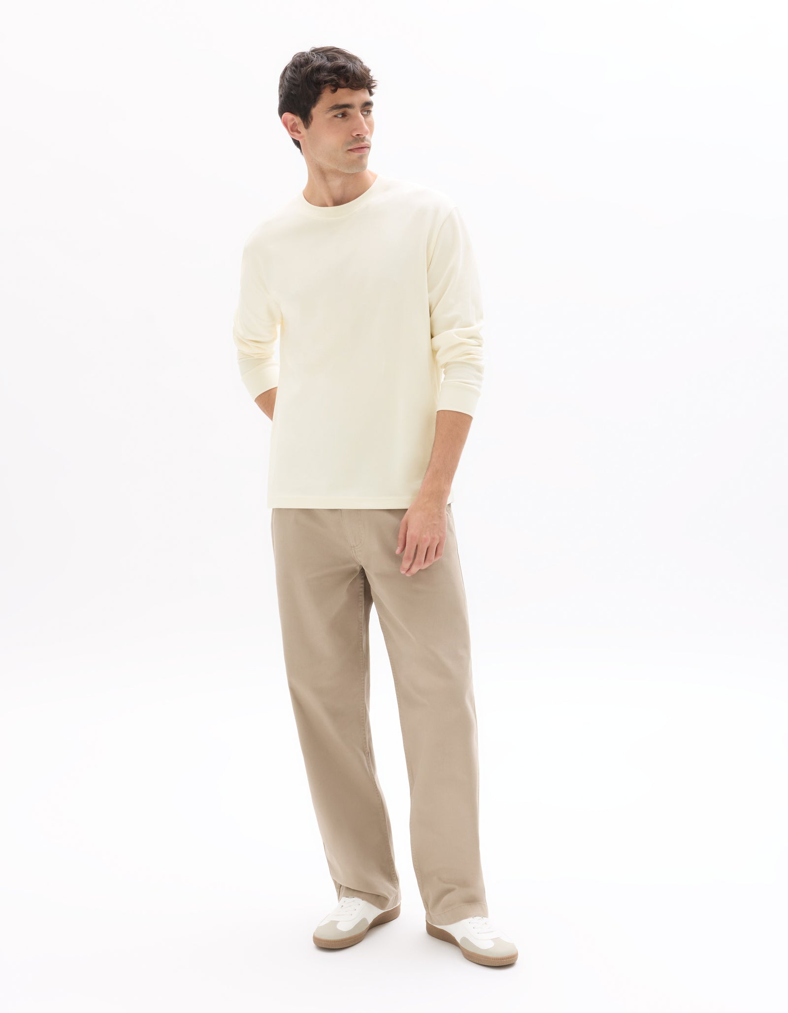 Celio Men Beige Solid Loose Fit Cotton Trousers