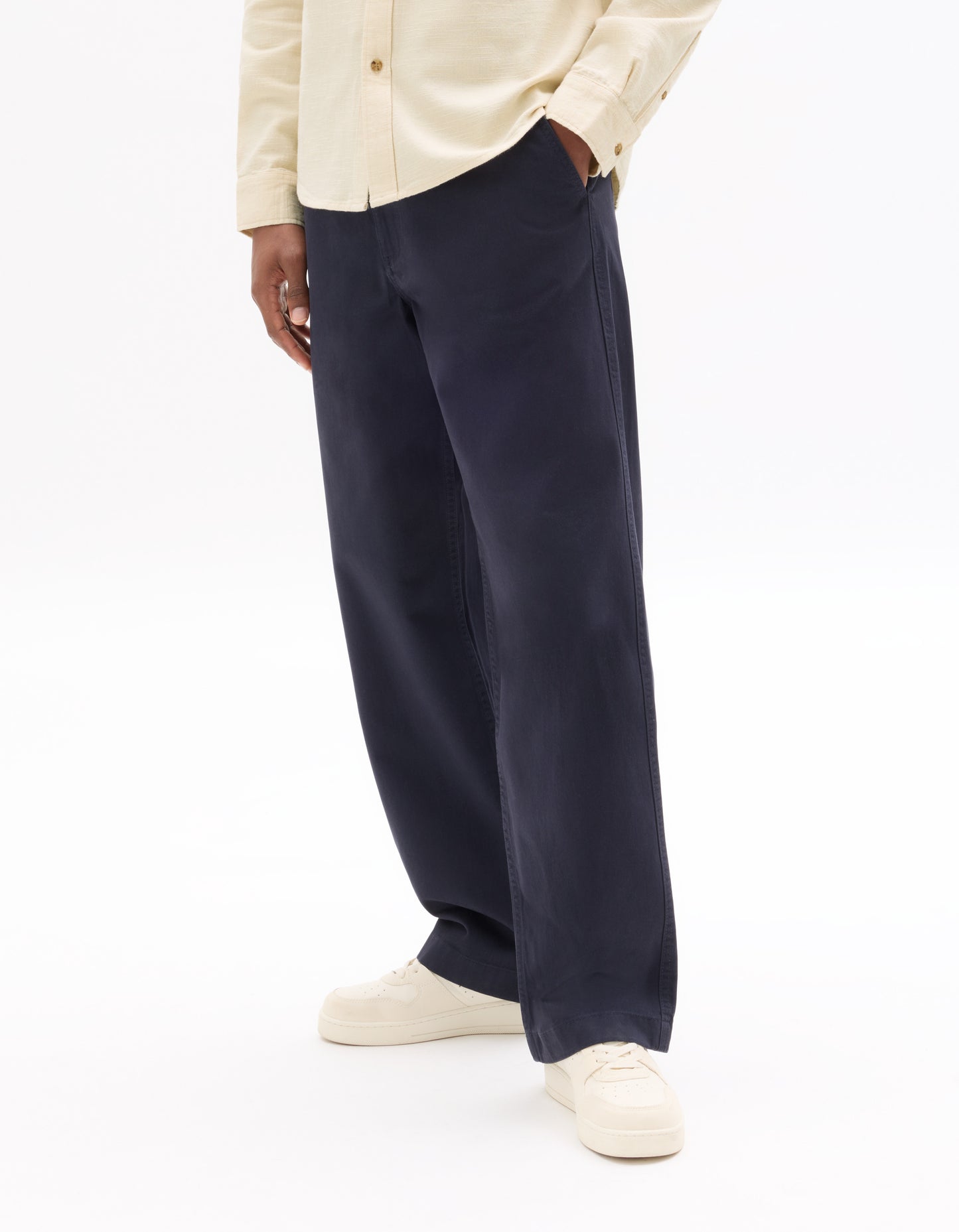 Celio Men Navy Blue Solid Loose Fit Cotton Trousers