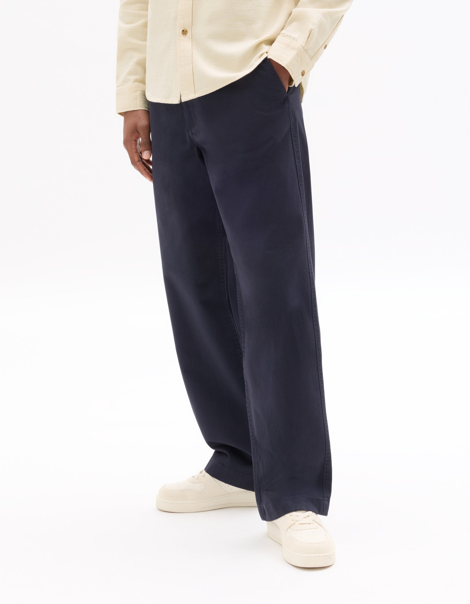 Celio Men Navy Blue Solid Loose Fit Cotton Trousers