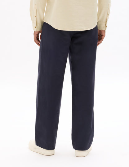 Celio Men Navy Blue Solid Loose Fit Cotton Trousers