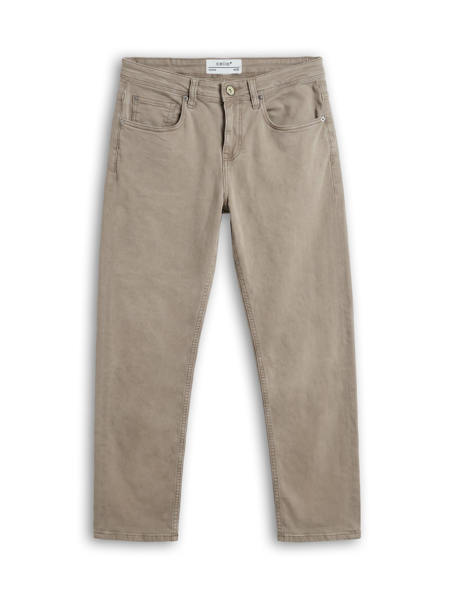 Celio Solid Loose Fit Cotton Blend Brown Jeans