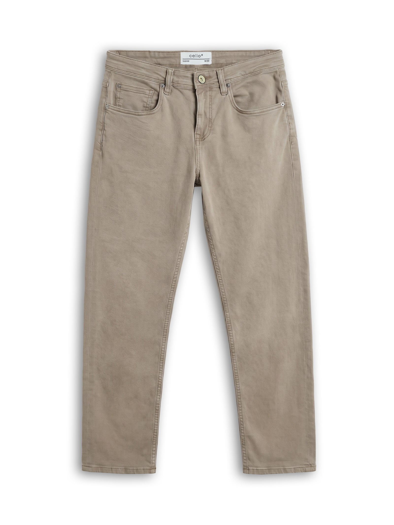Celio Solid Loose Fit Cotton Blend Brown Jeans